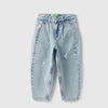 Girls Solid Slouchy Fit Damage Washed Denim Jeans
