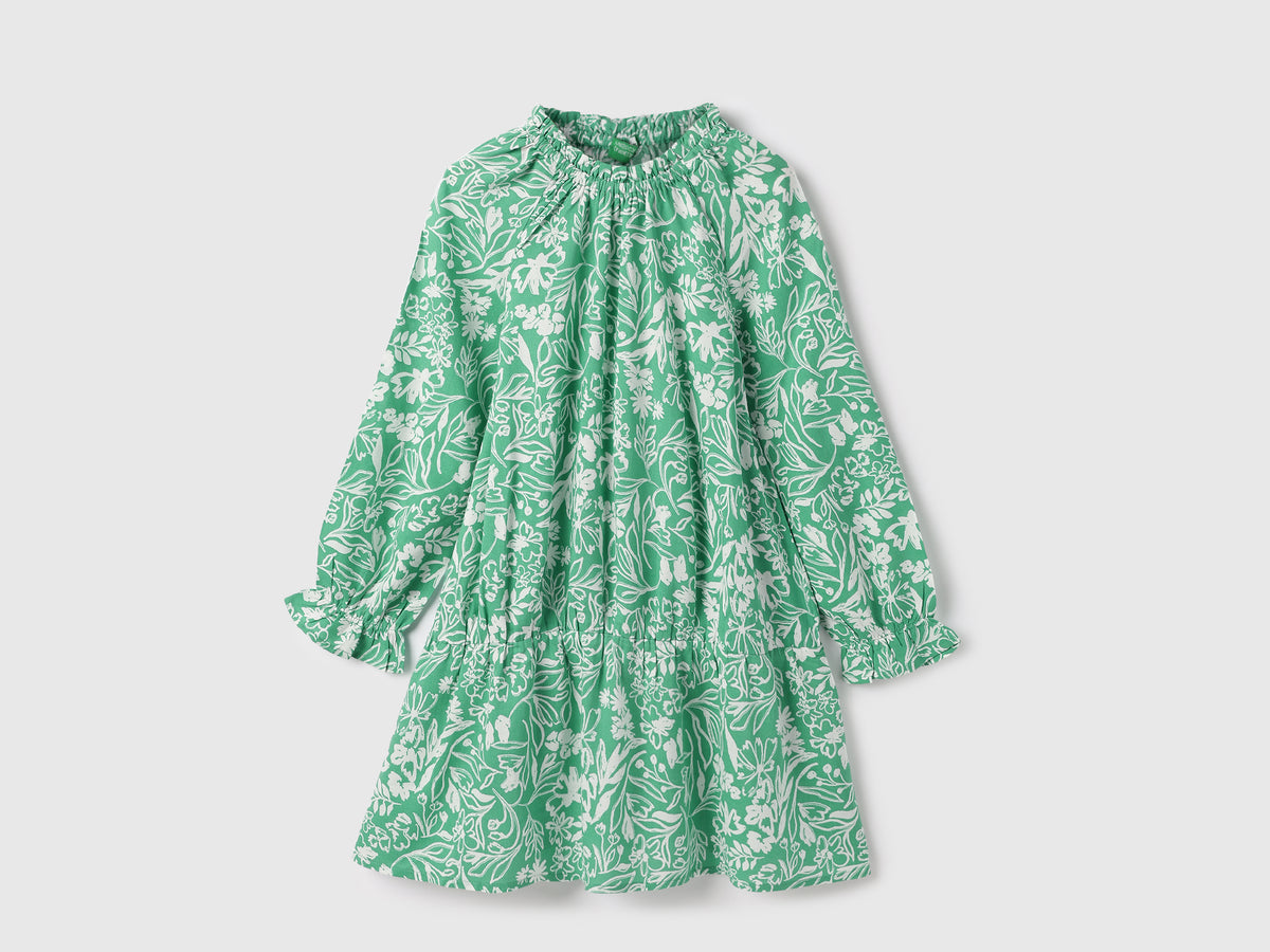 Girls Regular Fit Round Neck Floral Smock Dress
