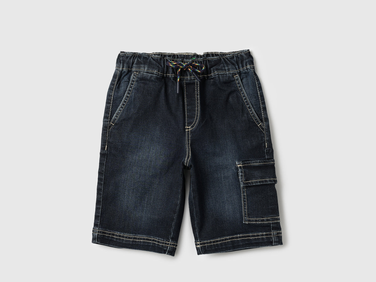 Boys Solid Regular Fit Cargo Denim Shorts