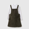Girls Regular Fit Square Neck Textured Cord Pinafore Dress with Tee