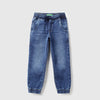 Boys Solid Jogger Fit Mid Wash Basic Knit Denim Joggers
