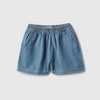 Girls Solid Regular Fit Elasticated Denim Shorts