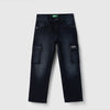 Boys Solid Straight Fit Black Cargo Pocket Jeans