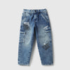 Boys Printed Loose Fit Mid Wash Cargo Pocket Denim Jeans