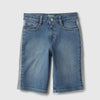 Boys Solid Regular Fit Embossing At Side Denim Shorts