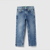 Boys Solid Straight Fit Blanket Stitch Detail Mid Wash Denim Jeans