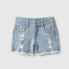 Girls Solid Regular Fit Heavy Damaging Denim Shorts