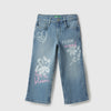 Girls Floral Print Wide Leg Fit Denim Jeans