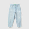 Girls Solid Slouchy Fit Ice Wash Damaging Denim Jeans
