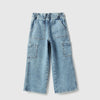 Girls Solid Wide Leg Fit Cargo Jeans