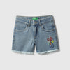 Girls Floral Embroidered Regular Fit Denim Shorts