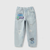 Girls Solid Slouchy Fit Grafitti Vibe Denim Jeans