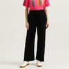 Women Solid Wide Leg Fit Paper Bag Denim Pants