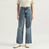 Women Solid Wide Leg Fit Acid Wash Damaging Detail Jeans