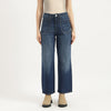Women Solid Wide Leg Fit High Waisted Dark Wash Denim Jeans