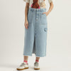 Women Solid Denim Long Utility Skirt