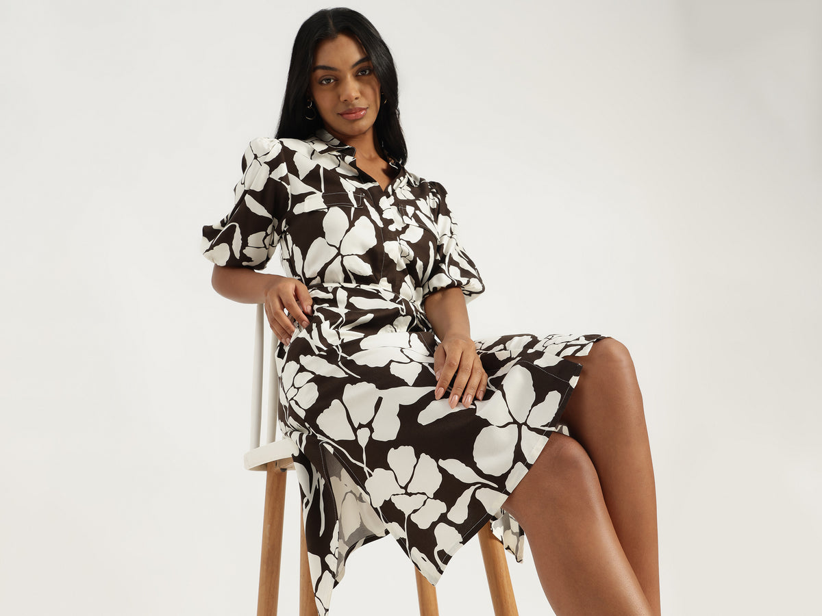 Women Spread Collar Floral Stylised Short Shirt Dress