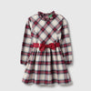 Girls Regular Fit Ruffle Collar Checkered Dress
