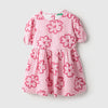 Girls Regular Fit Round Neck Floral Stripes Seersucker Dress
