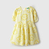 Girls Regular Fit Round Neck Floral Stripes Seersucker Dress
