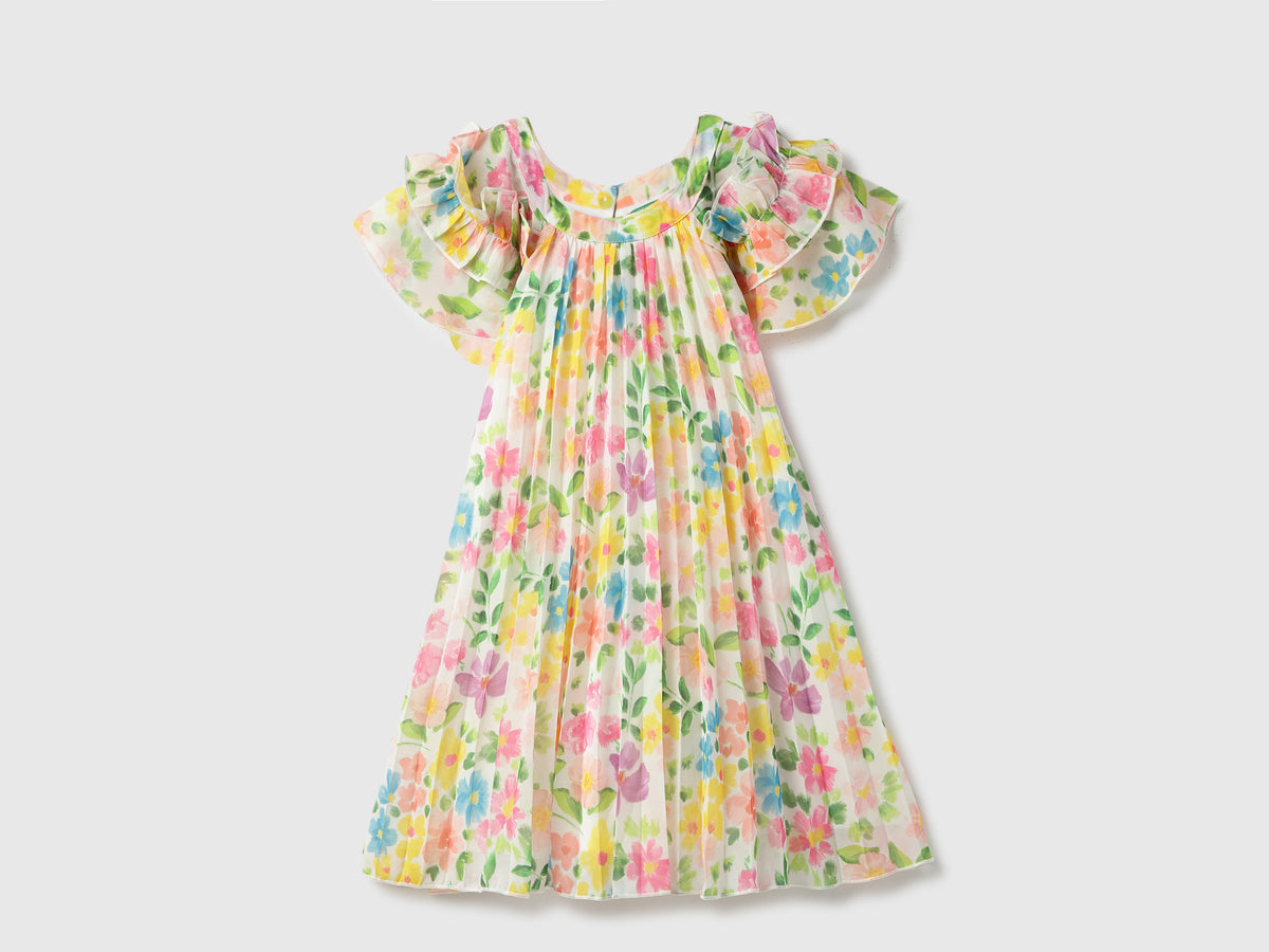 Girls Regular Fit Round Neck Floral Print Dress
