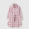 Girls Regular Fit Spread Collar Flannel Check Shirt Dress