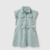 Girls Regular Fit Spread Collar Solid Two Way Belt Utility Dress