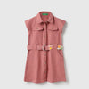 Girls Regular Fit Spread Collar Solid Two Way Belt Utility Dress