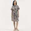 Women Spread Collar Floral Slub Dress