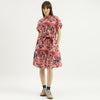 Women Spread Collar Floral Slub Dress