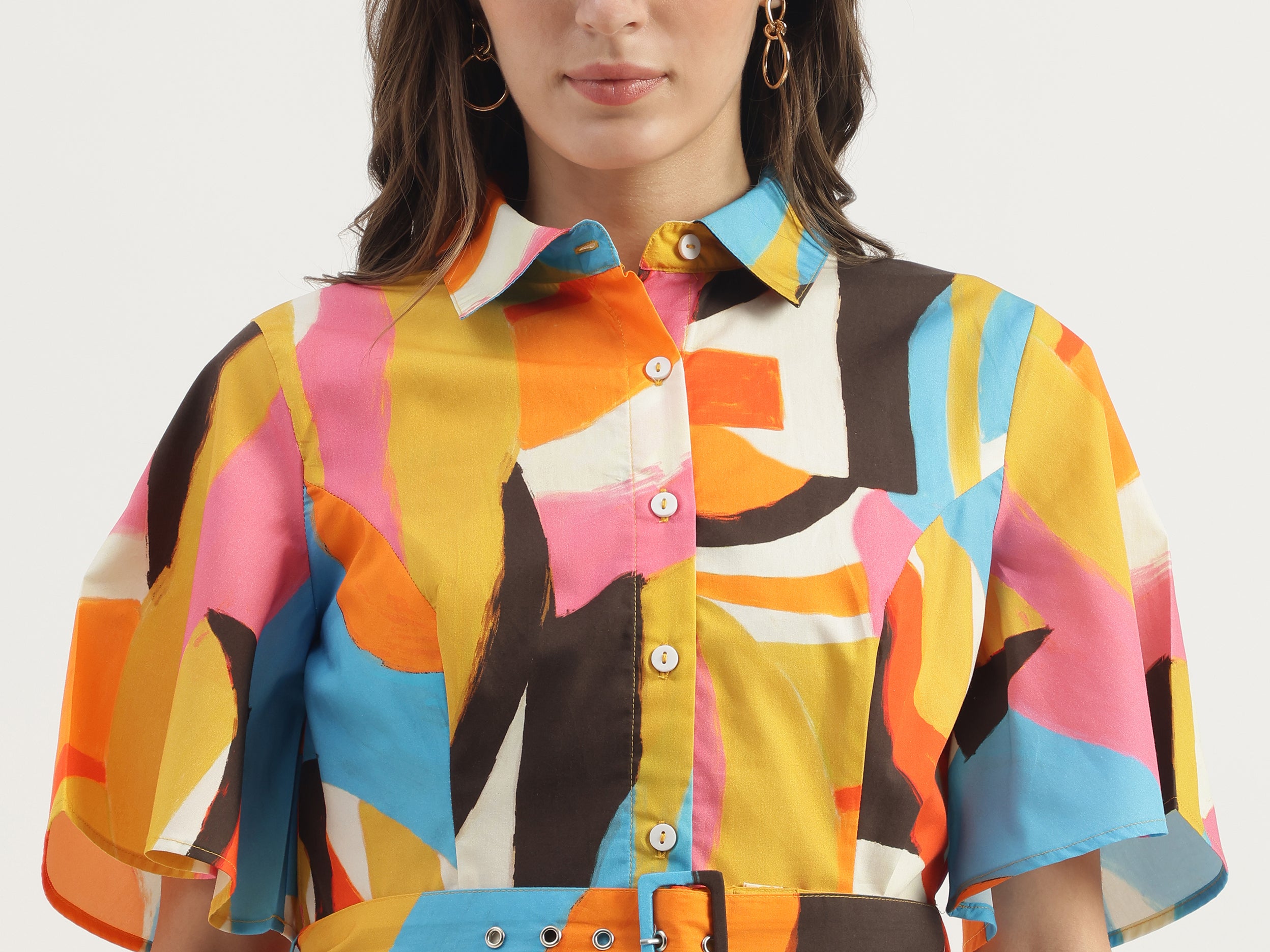 benetton shirt dress Women Spread Collar Abstract Shirt Dress United Colors of Benetton Store