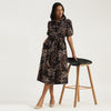Women Spread Collar Floral Corduroy A-Line Shirt Dress