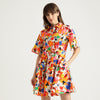 Women Spread Collar Printed Flared Dress