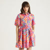 Women Spread Collar Printed Flared Dress