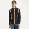 Men Slim Fit Spread Collar Striped Pique Knit Shirt