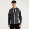 Men Slim Fit Spread Collar Striped Pique Knit Shirt