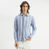 Men Slim Fit Spread Collar Striped Grindle Knit Shirt
