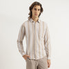 Men Slim Fit Spread Collar Striped Grindle Knit Shirt