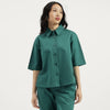Women Spread Collar Solid Shirt