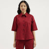 Women Spread Collar Solid Shirt