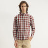 Men Regular Fit Button Down Checkered Waffle Melange Shirt