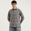 Men Regular Fit Spread Collar Checkered Twill Flannel Shirt