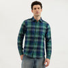 Men Regular Fit Spread Collar Checkered Washed Shirt