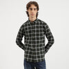 Men Regular Fit Button Down Collar Windowpane Check Linen Blend Shirt
