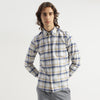 Men Regular Fit Button Down Checkered Oxford Overlay Shirt
