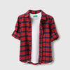 Boys Regular Fit Spread Collar Checkered Bright Brushed Twill Shirt with T-Shirt