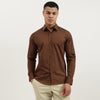 Men Slim Fit Spread Collar Solid Poplin Stretch Shirt