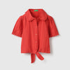 Girls Regular Fit Spread Collar Textured Knotted Shirt
