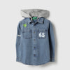 Boys Regular Fit Hooded Neck Solid Light Wash Denim Shirt