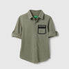 Boys Regular Fit Spread Collar Solid Seam Seal Detail Knit Shirt